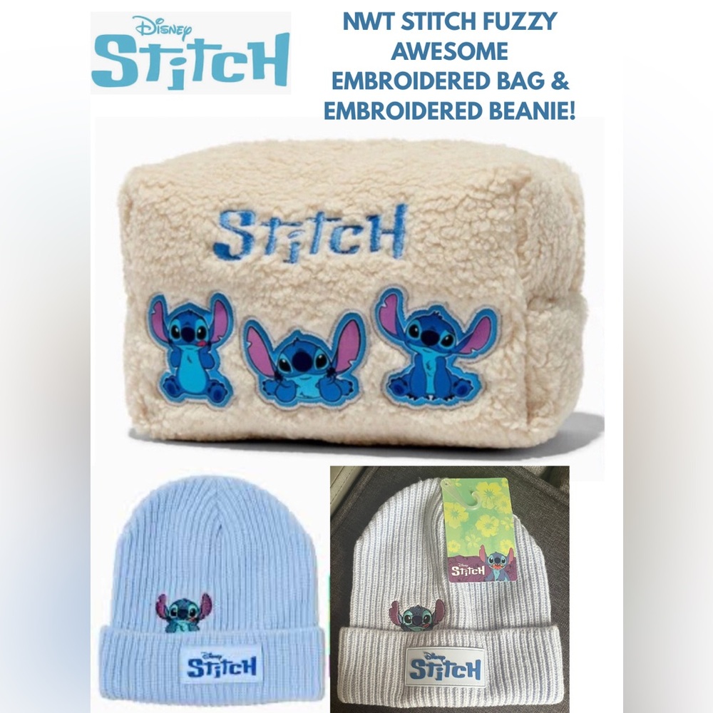 NWT! STITCH EMBROIDERED SOFT PLUSH BAG & AWESOME EMBROIDERED BEANIE! 5 ⭐️’S!
